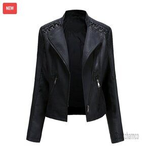 Faux Leather Moto Jacket Retro Biker Style Zippered Pockets Casual Short Coat